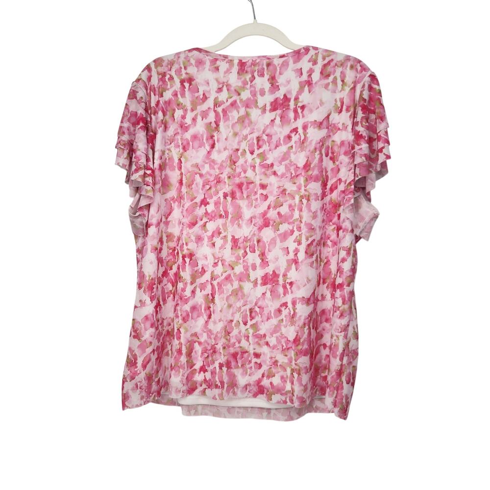 Vince Camuto Pink Abstract Floral Mesh Tiered Flutter Sleeve Top Women's M - Picture 10 of 10